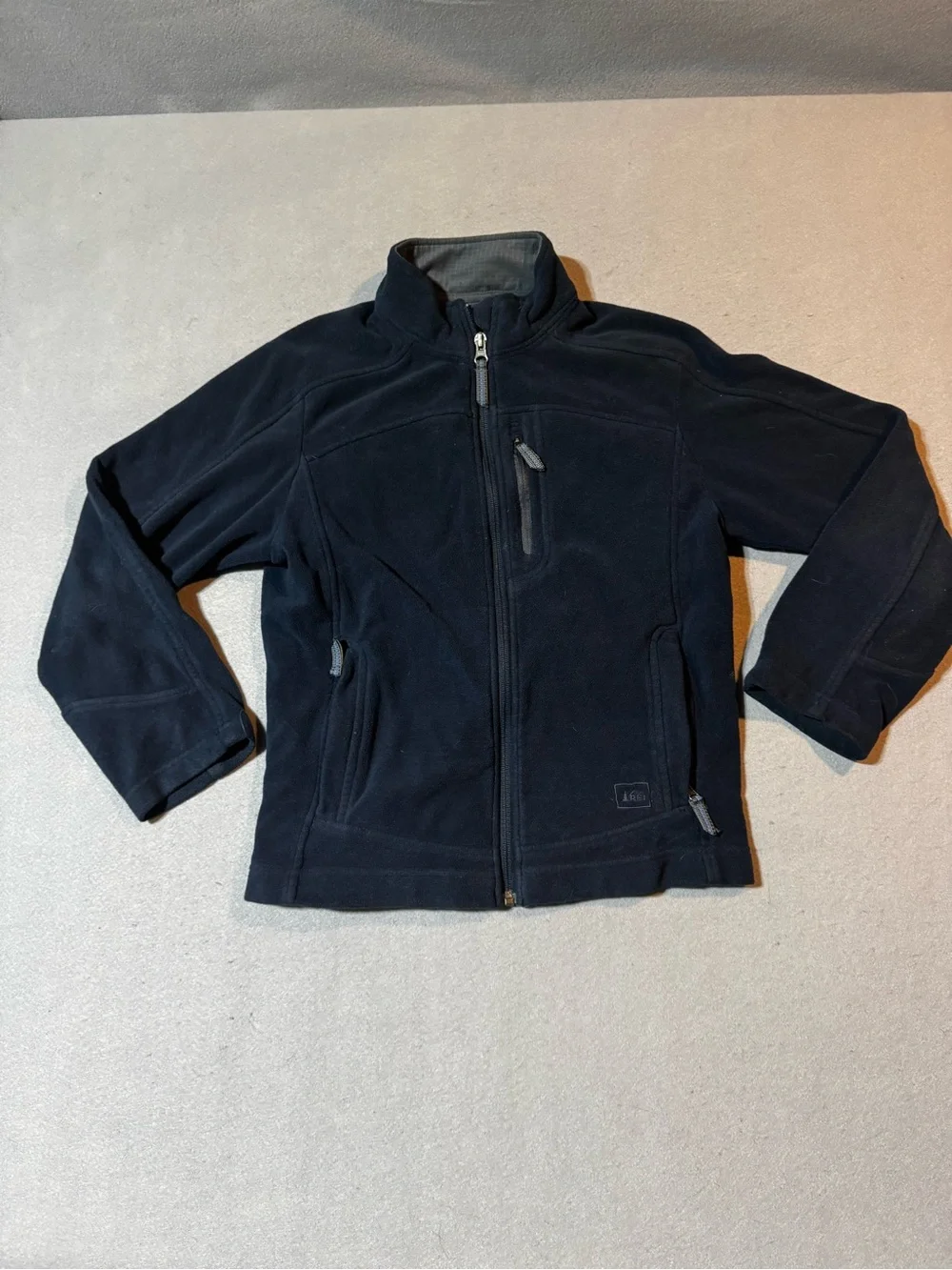REI Black Boys' Fleece Jacket with Blue Logo Tag